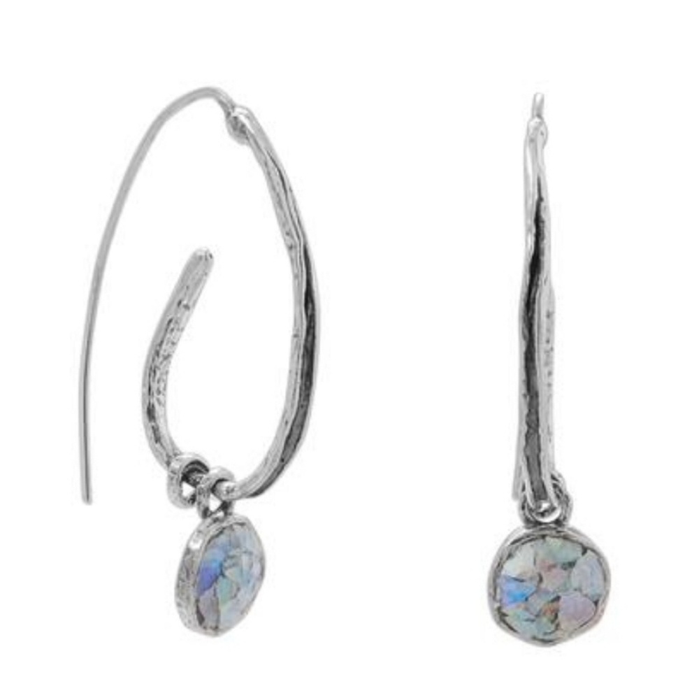 OXIDIZED COIL DESIGN ANCIENT ROMAN GLASS EARRINGS - Picture 1 of 5